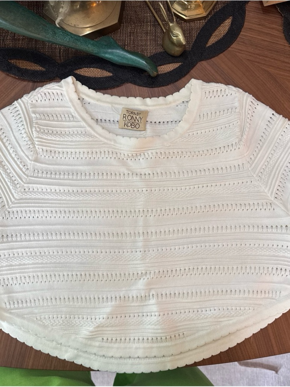 Vintage Ronny Kobo Collection White Eyelet Knit Women's crop Top